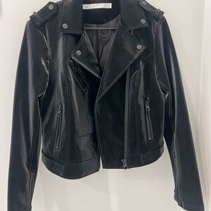 blanc noir Black Leather Asymmetrical Moto Jacket